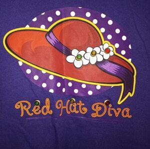 Light Up/ Flash Red Hat Diva Short Sleeve Tee - Purple with Red Hat Graphic